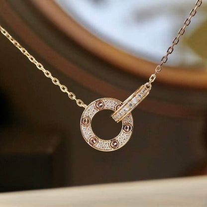 [LUXORA]LOVE 7.6MM NECKLACE ROSE GOLD AND SILVER  FULL DIAMOND