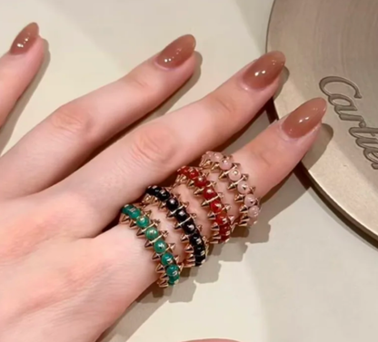 [LUXORA]CLASH ELEGANT ROSE GOLD RING FEATURING NATURAL AGATE