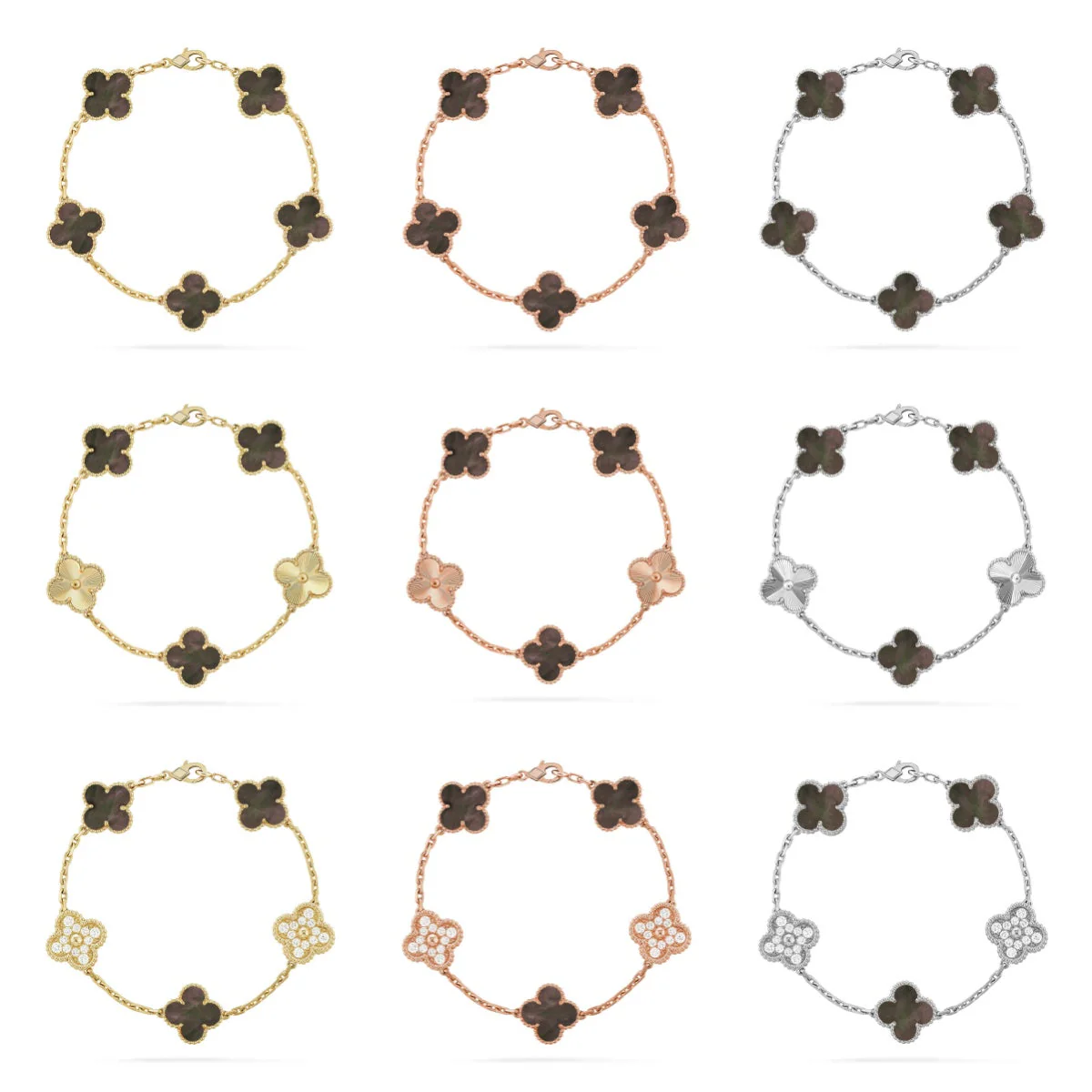 [LUXORA] CLOVER 5 MOTIF GRAY MOP BRACELET COLLECTION