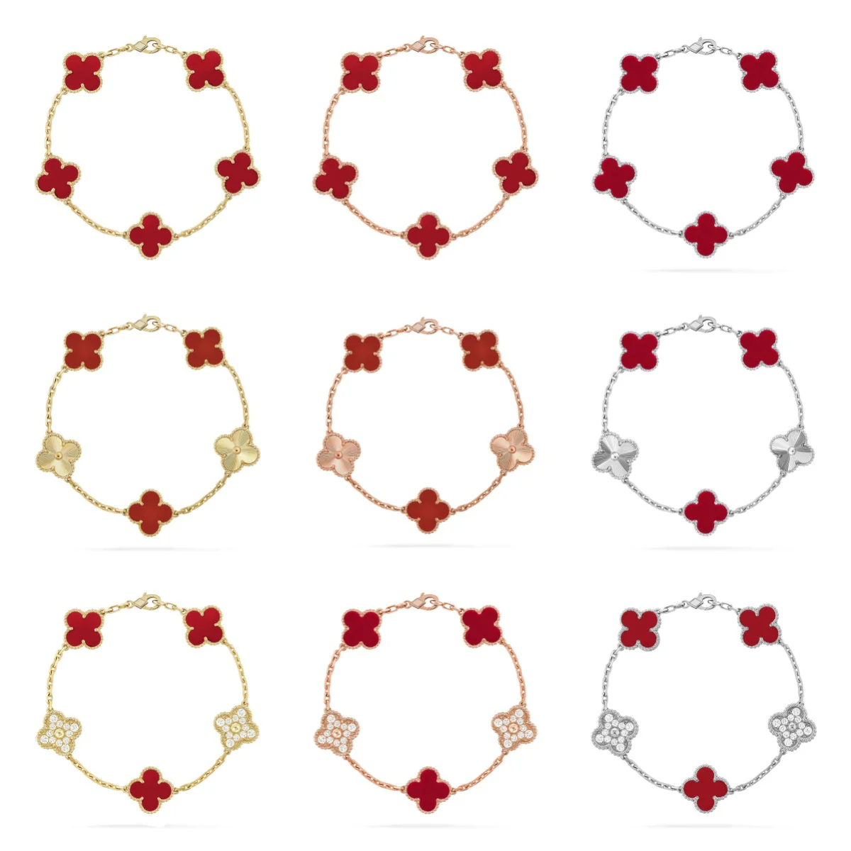 [LUXORA] CLOVER 5 MOTIF RED CORNELIAN BRACELET COLLECTION