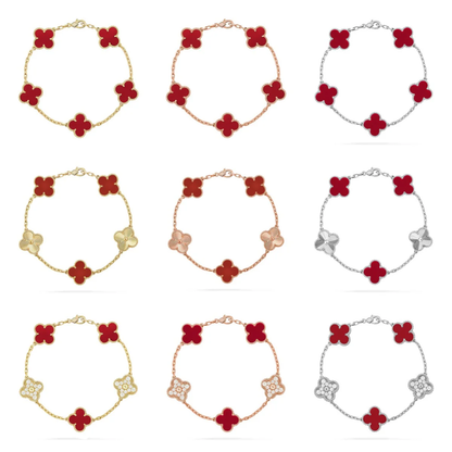 [LUXORA] CLOVER 5 MOTIF RED CORNELIAN BRACELET COLLECTION
