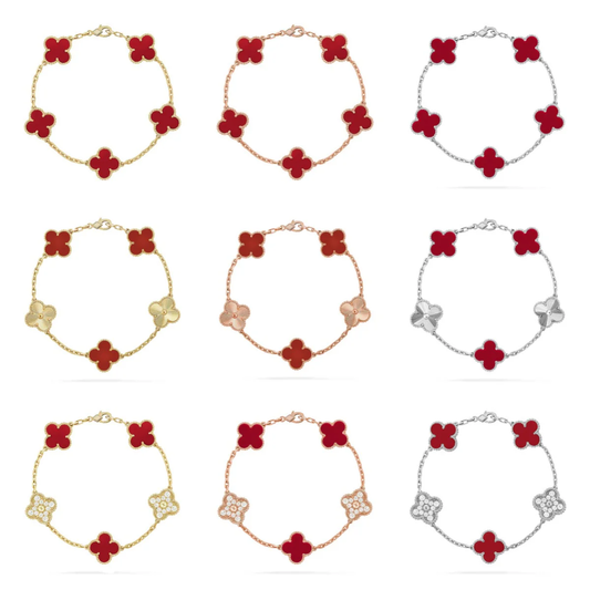[LUXORA] CLOVER 5 MOTIF RED CORNELIAN BRACELET COLLECTION
