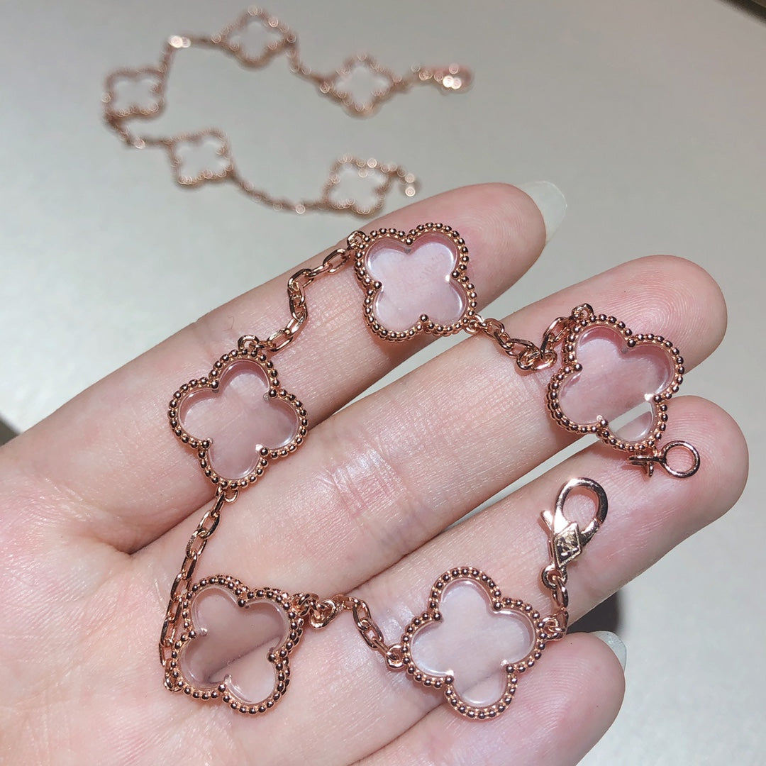 [LUXORA]CLOVER 5 MOTIF ROCK CRYSTAL BRACELET
