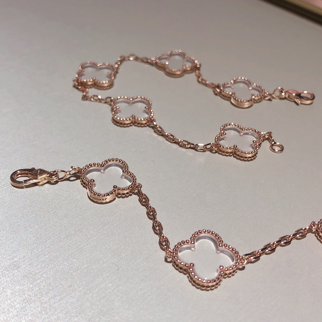 [LUXORA]CLOVER 5 MOTIF ROCK CRYSTAL BRACELET