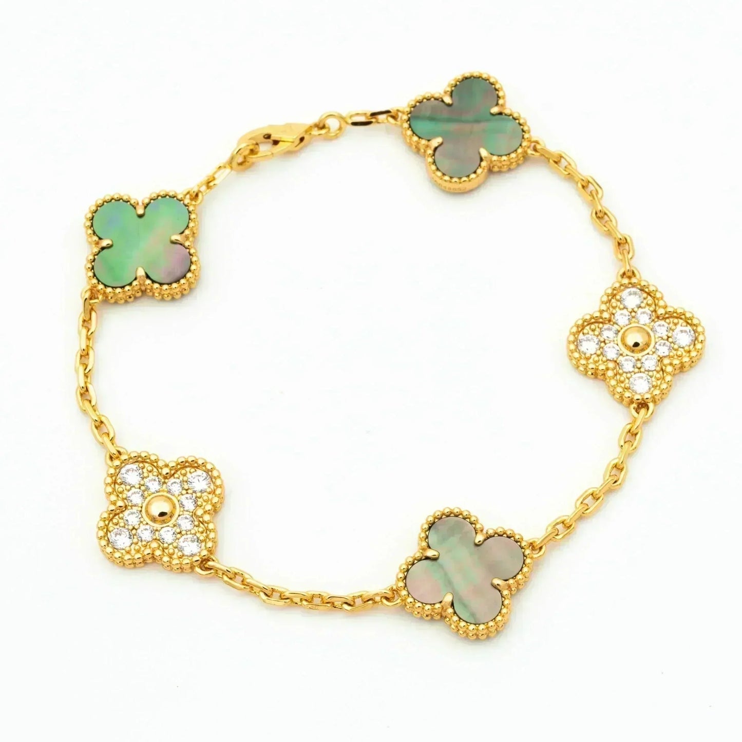 [LUXORA] CLOVER 5 MOTIF GRAY MOP BRACELET COLLECTION