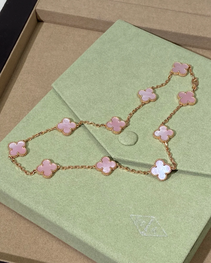 [LUXORA Jewellery] Pink Necklace with Ten Clover Designs