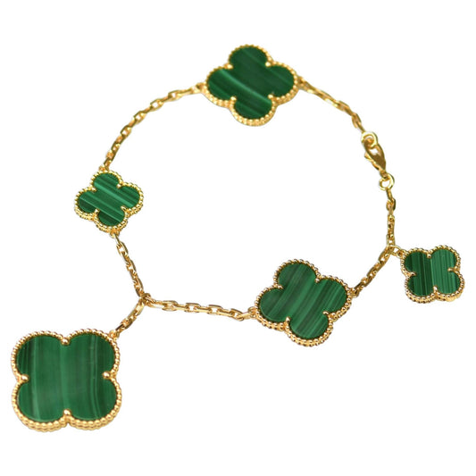 [LUXORA]MAGIC CLOVER MALACHITE GOLD BRACELET 5 MOTIFS