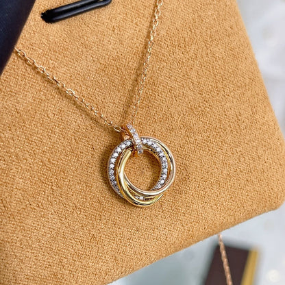 [LUXORA]TRINITY NECKLACE SILVER GOLD PINK GOLD DIAMONDS