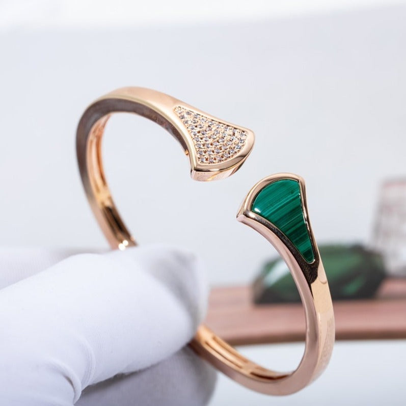 [LUXORA]DREAM BRACELET OPEN MALACHITE PINK GOLD