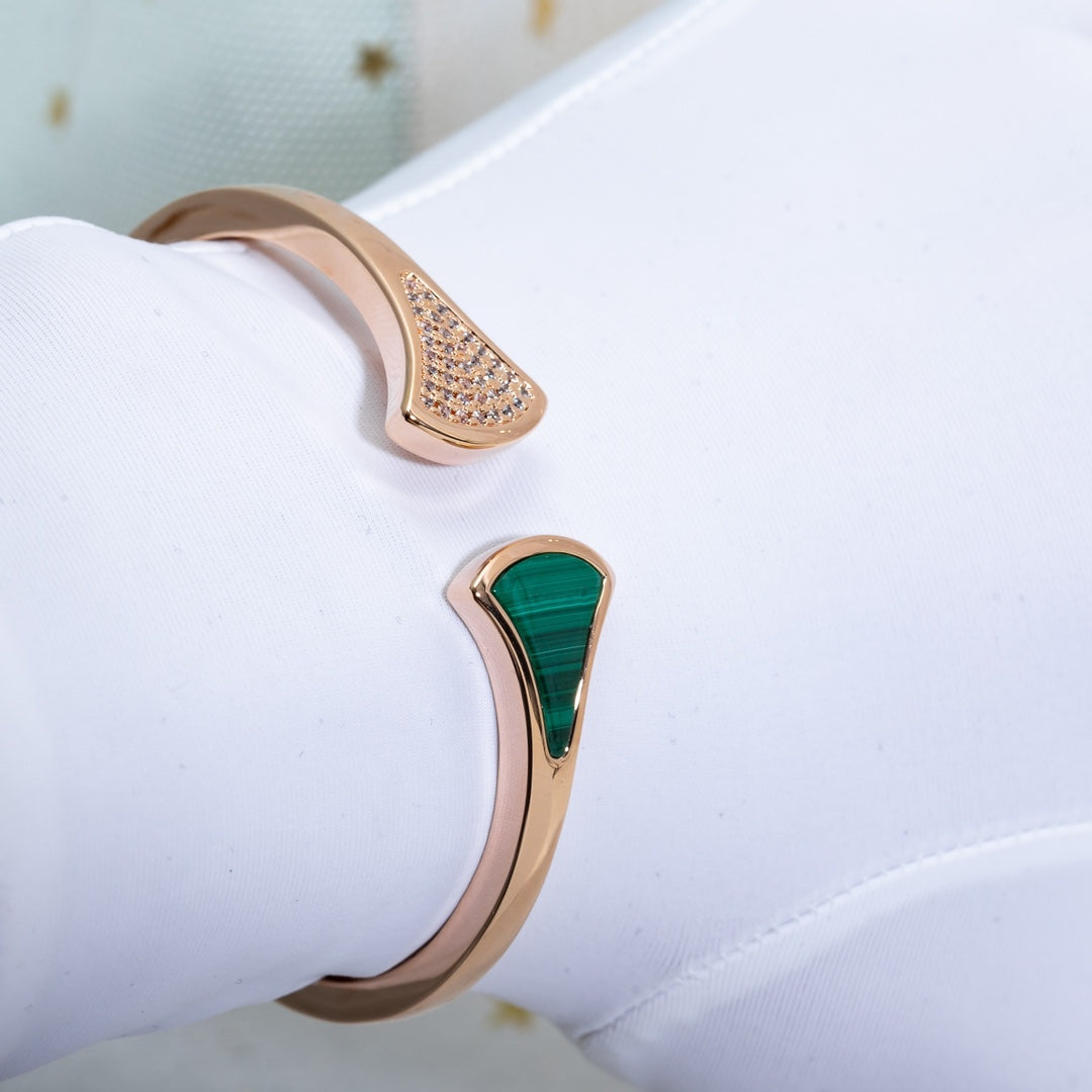 [LUXORA]DREAM BRACELET OPEN MALACHITE PINK GOLD