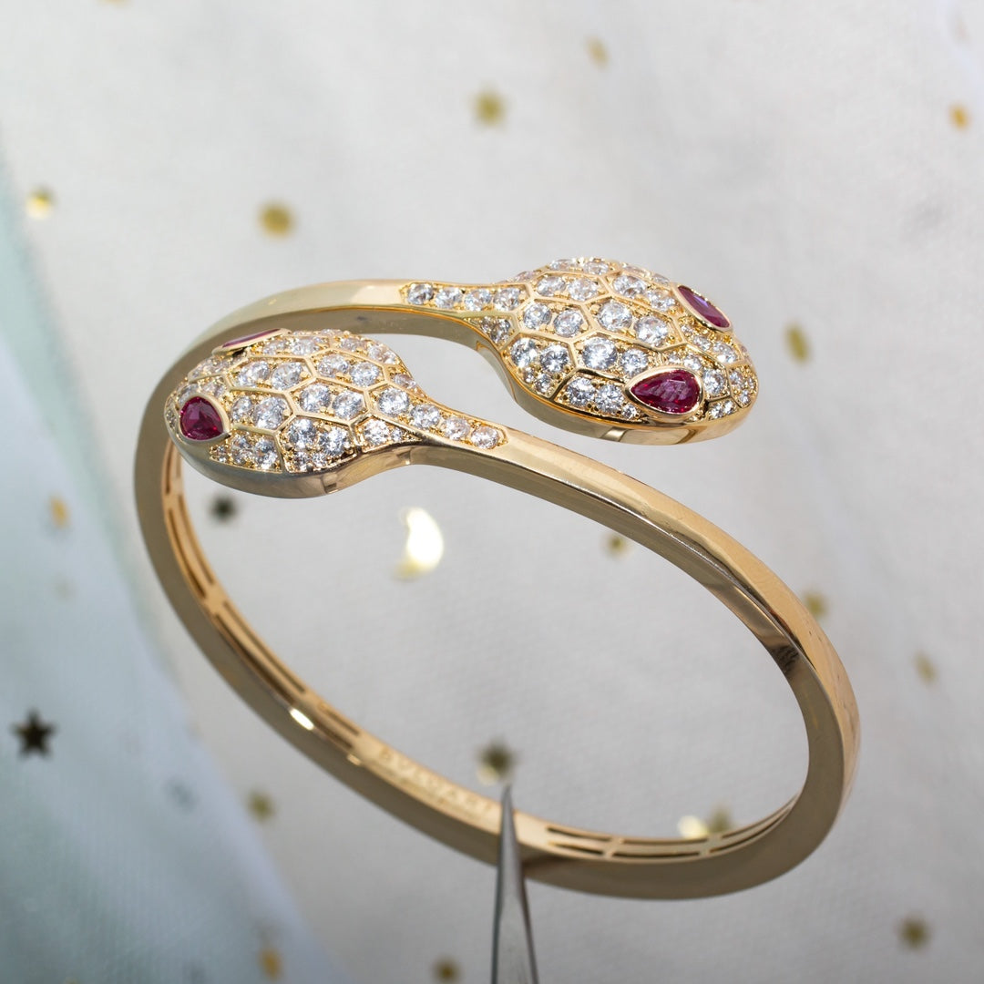 [LUXORA]SERPENTI BRACELET PINK GOLD DIAMOND DOUBLE SNAKE