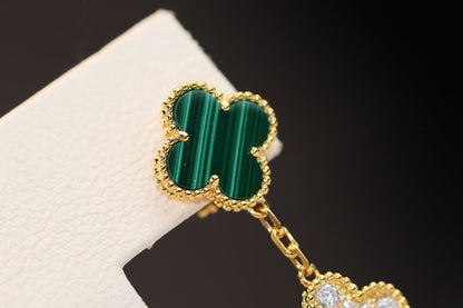 [LUXORA]CLOVER EARRINGS GOLD MALACHITE DIAMOND 3 MOTIF