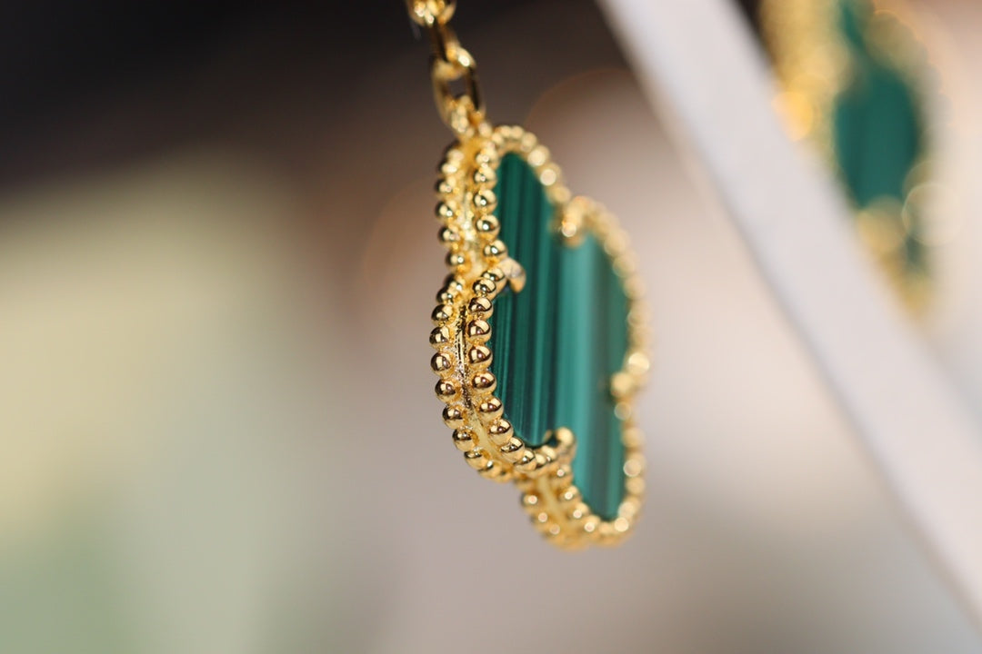 [LUXORA]CLOVER EARRINGS GOLD MALACHITE DIAMOND 3 MOTIF
