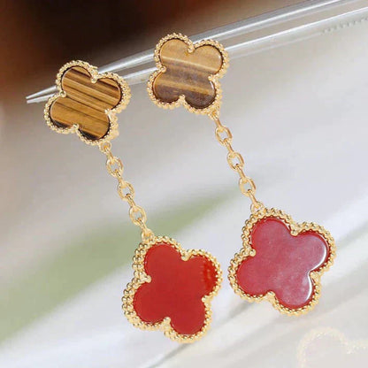 [LUXORA]CLOVER  2 MOTIF  TIGER EYE CARNELIAN EARRINGS