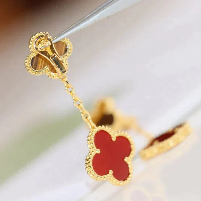 [LUXORA]CLOVER  2 MOTIF  TIGER EYE CARNELIAN EARRINGS