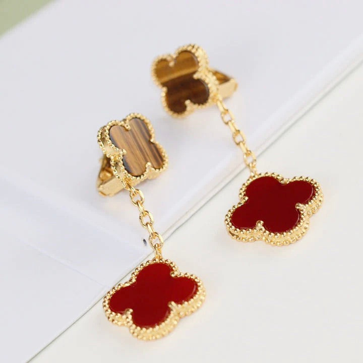 [LUXORA]CLOVER  2 MOTIF  TIGER EYE CARNELIAN EARRINGS