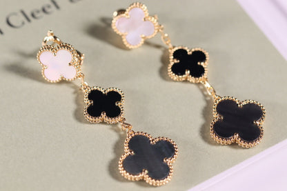 [LUXORA]CLOVER EARRINGS GOLD ONYX MOP 3 MOTIF