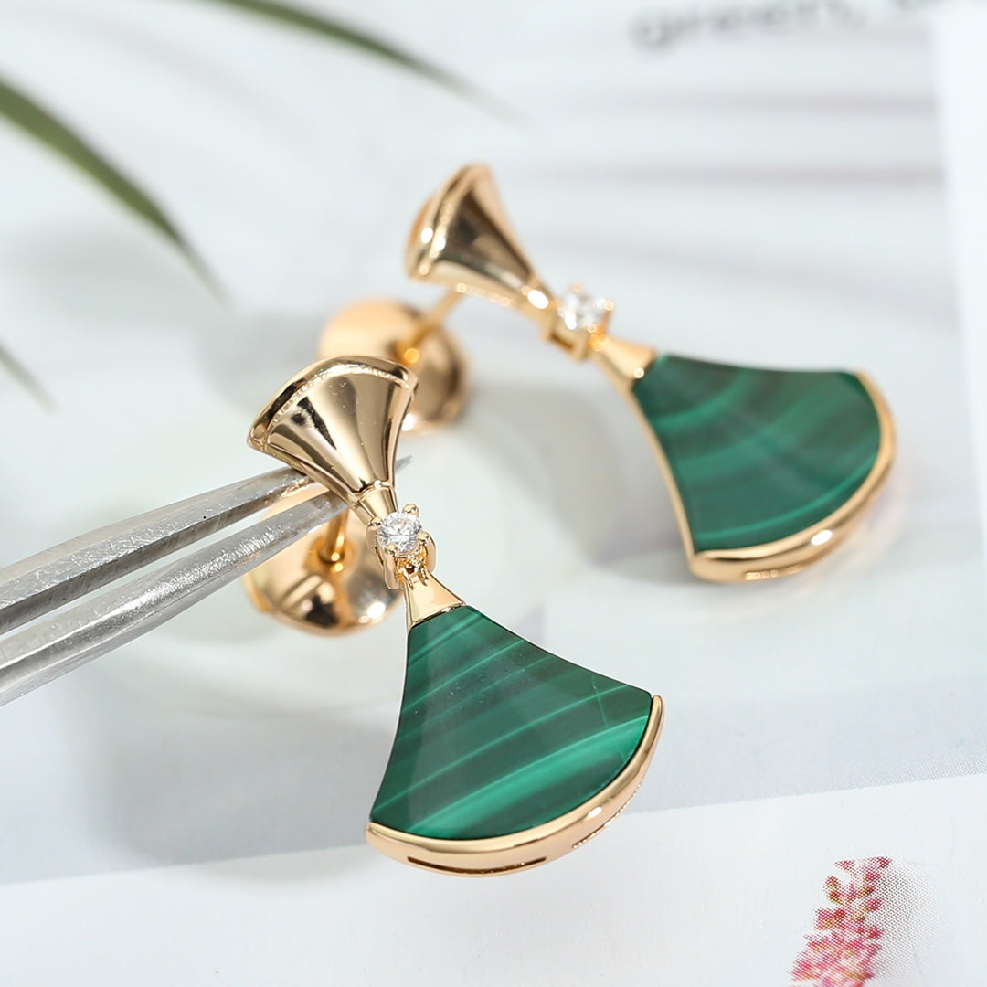 [LUXORA]DREAM MALACHITE PINK GOLD EARRINGS