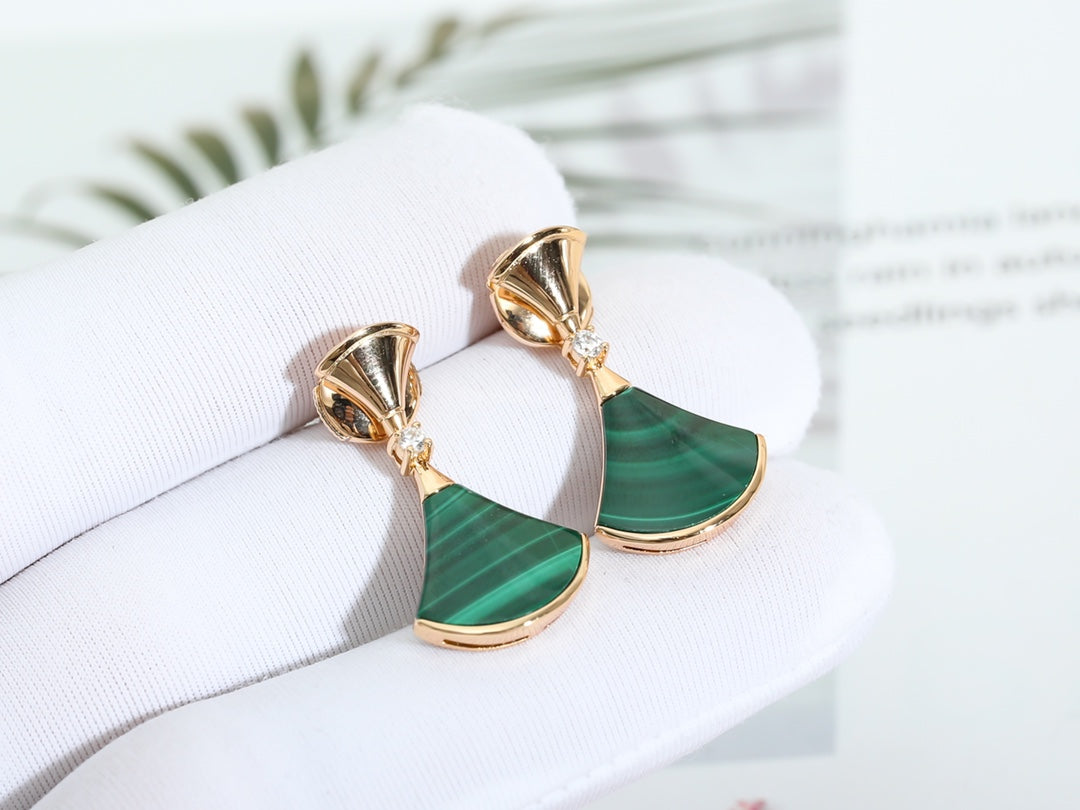 [LUXORA]DREAM MALACHITE PINK GOLD EARRINGS