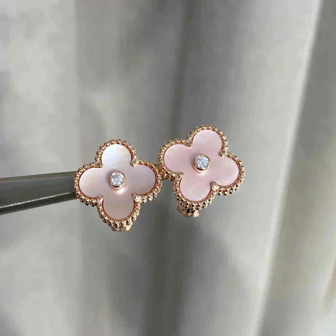[LUXORA]CLOVER MEDIUM 1 MOTIFS  PINK MOP DIAMOND EARRINGS