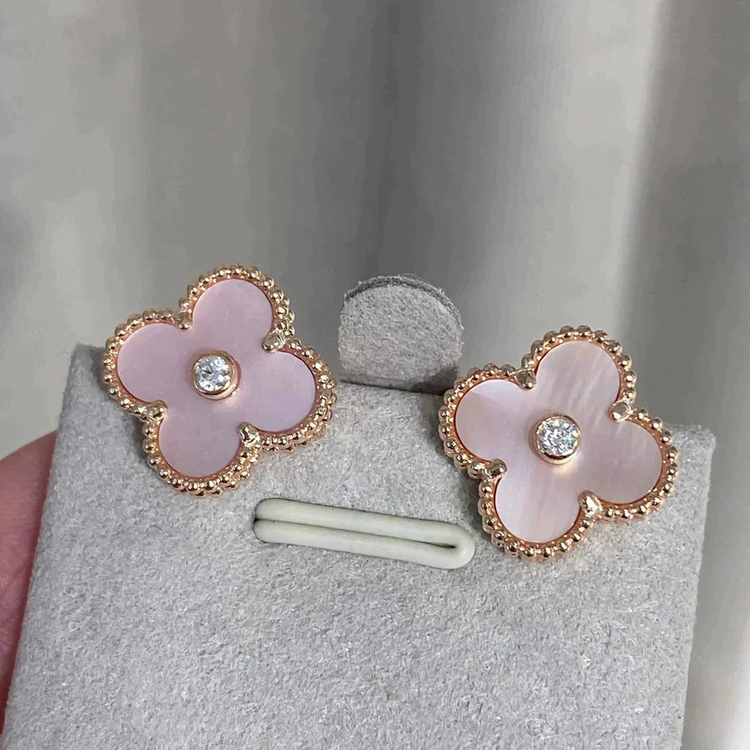 [LUXORA]CLOVER MEDIUM 1 MOTIFS  PINK MOP DIAMOND EARRINGS