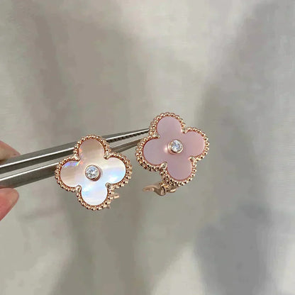 [LUXORA]CLOVER MEDIUM 1 MOTIFS  PINK MOP DIAMOND EARRINGS
