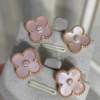 [LUXORA]CLOVER MEDIUM 1 MOTIFS  PINK MOP DIAMOND EARRINGS