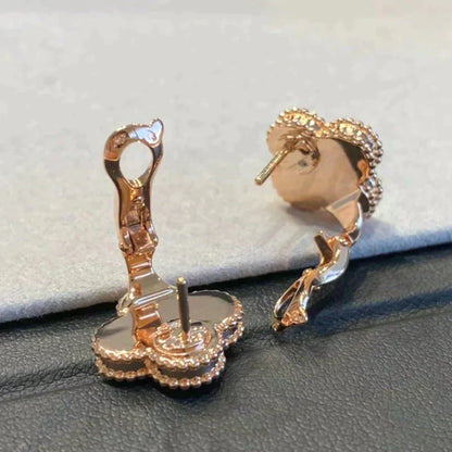 [LUXORA]CLOVER MEDIUM 1 MOTIFS GRAY MOP  DIAMOND EARRINGS