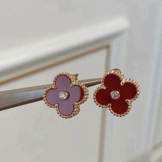 [LUXORA]CLOVER MEDIUM 1 MOTIFS CARNELIAN  DIAMOND earrings
