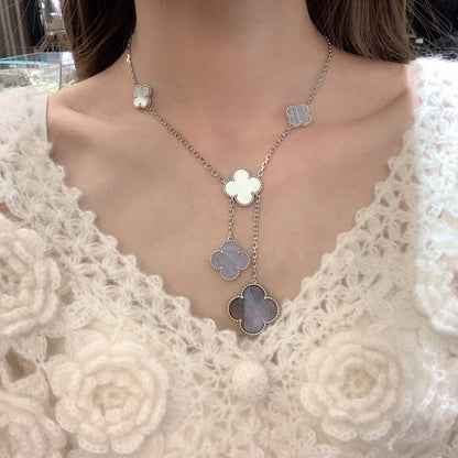[LUXORA]CLOVER MOP CHALCEDONY NECKLACE SILVER 6 MOTIF