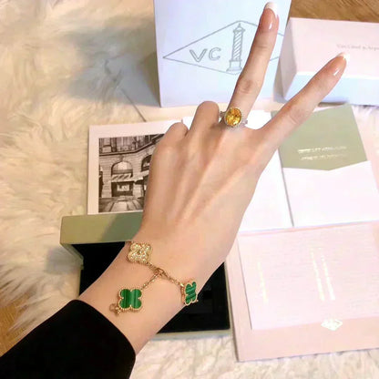 [LUXORA] CLOVER 5 MOTIF MALACHITE BRACELET COLLECTION