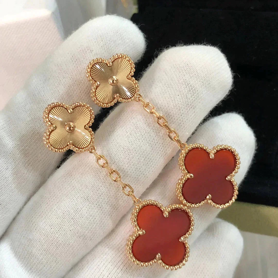 [LUXORA]CLOVER 2 MOTIF  LASER CARNELIAN EARRINGS
