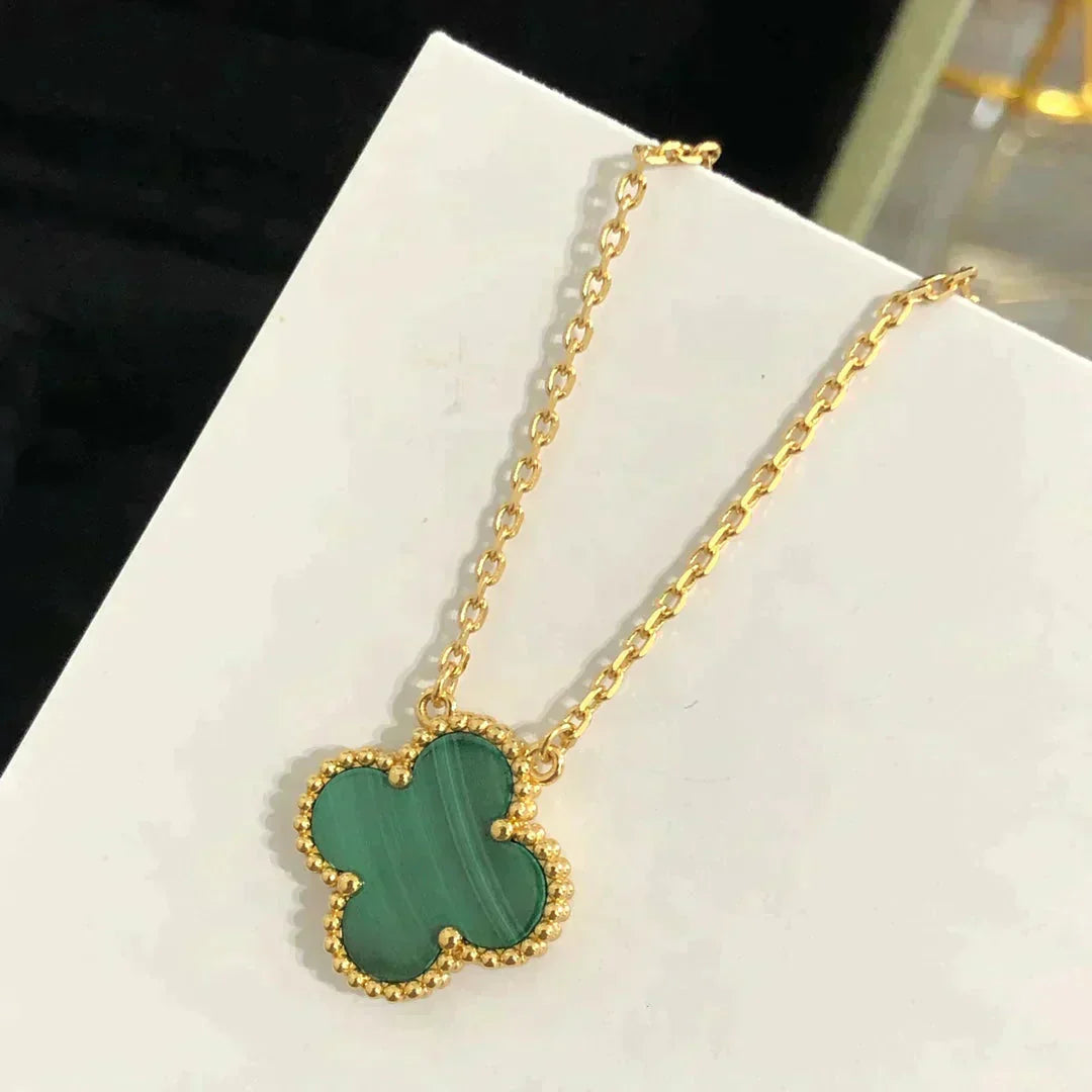[LUXORA]CLOVER 15MM MALACHITE SINGLE FLOWER  NECKLACE