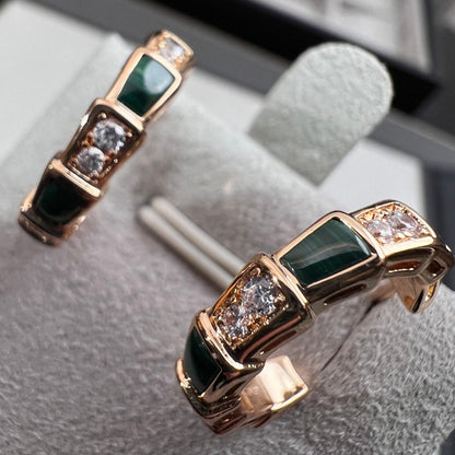 [LUXORA]SERPENTI MALACHITE PINK GOLD EARRINGS