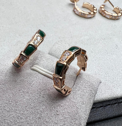 [LUXORA]SERPENTI MALACHITE PINK GOLD EARRINGS