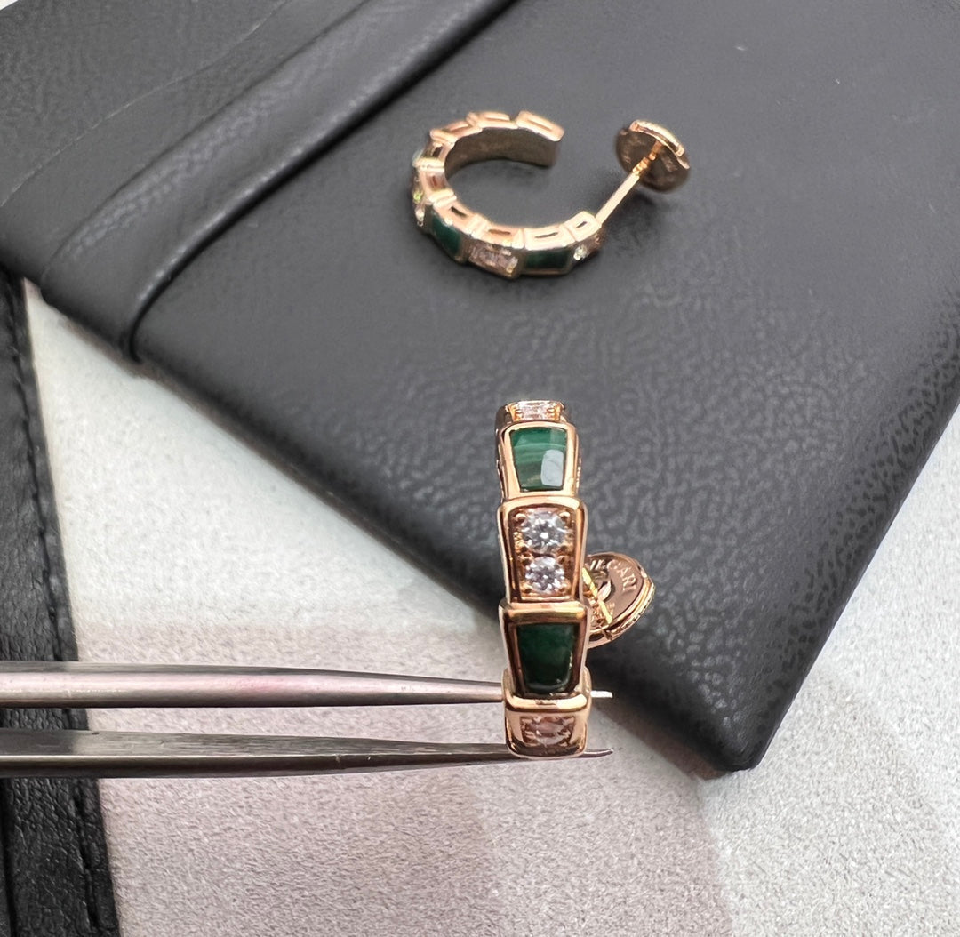[LUXORA]SERPENTI MALACHITE PINK GOLD EARRINGS