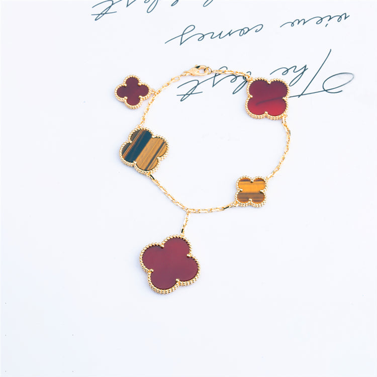 [LUXORA]CLOVER BRACELET 5 MOTIFS CARNELIAN TIGER EYE