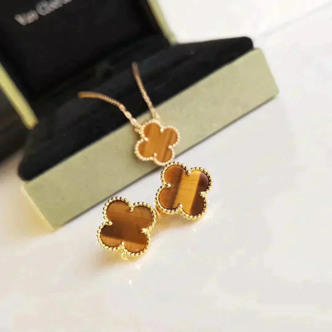 [LUXORA]CLOVER MEDIUM 1 MOTIFS TIGER EYE EARRINGS