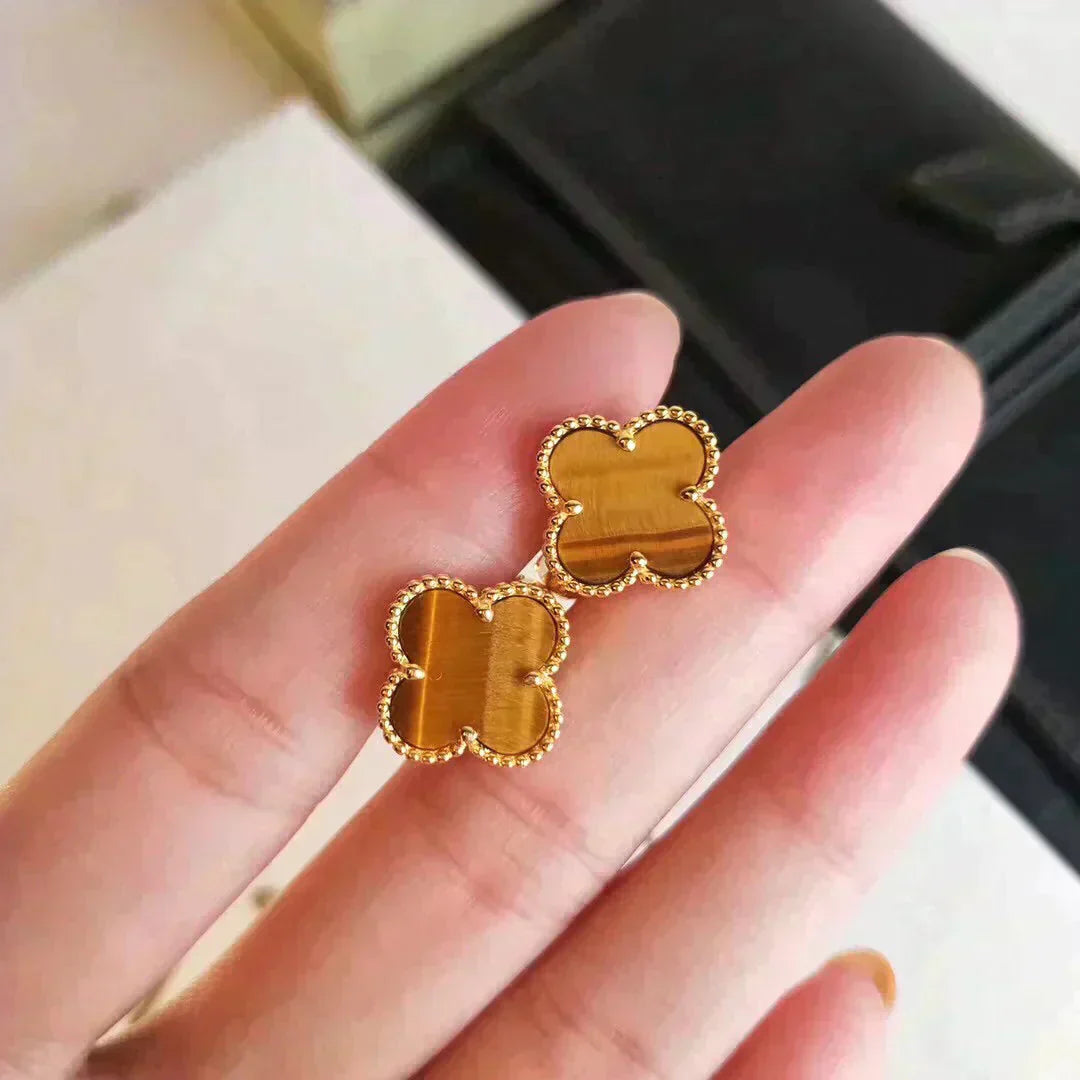 [LUXORA]CLOVER MEDIUM 1 MOTIFS TIGER EYE EARRINGS