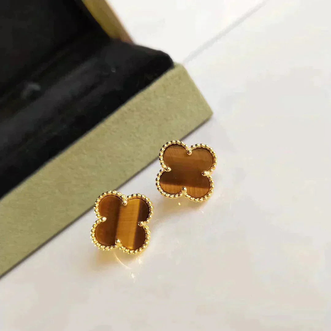 [LUXORA]CLOVER MEDIUM 1 MOTIFS TIGER EYE EARRINGS