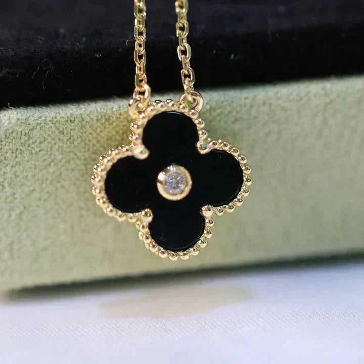 [LUXORA]CLOVER 15MM DIAMOND ONYX NECKLACE
