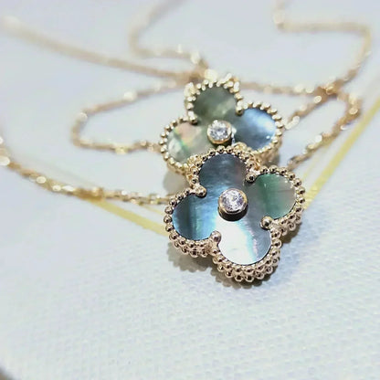[LUXORA]CLOVER 15MM DIAMOND AND MOTHER-OF-GREY NECKLACE