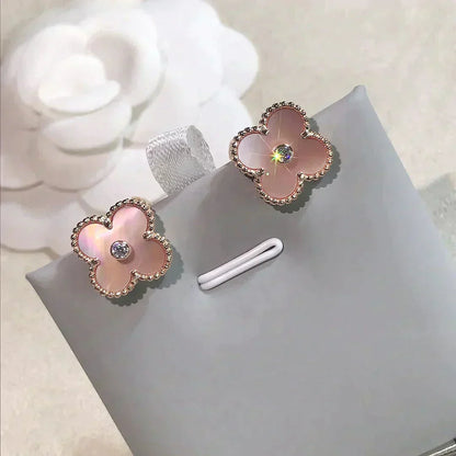 [LUXORA]CLOVER MEDIUM 1 MOTIFS  PINK MOP DIAMOND EARRINGS