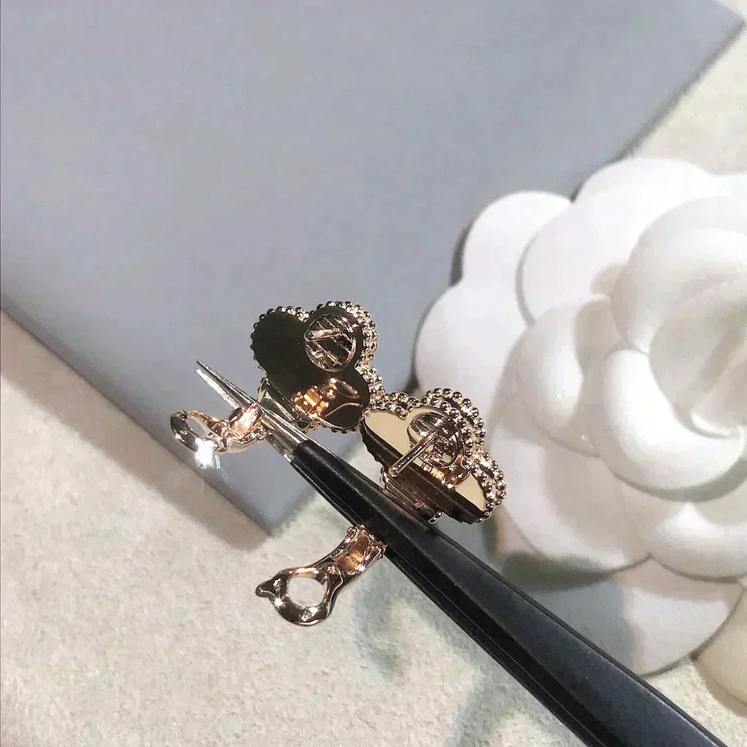 [LUXORA]CLOVER MEDIUM 1 MOTIFS  PINK MOP DIAMOND EARRINGS