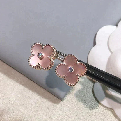 [LUXORA]CLOVER MEDIUM 1 MOTIFS  PINK MOP DIAMOND EARRINGS