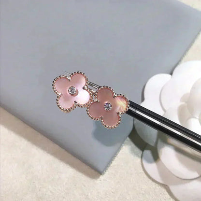 [LUXORA]CLOVER MEDIUM 1 MOTIFS  PINK MOP DIAMOND EARRINGS
