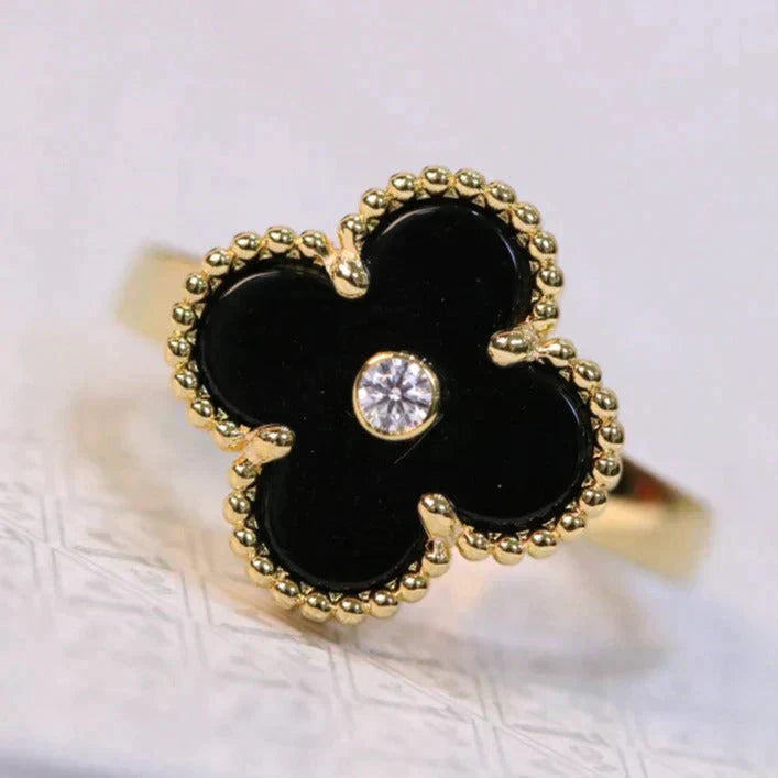 [LUXORA]CLOVER ONYX RING GOLD DIAMOND