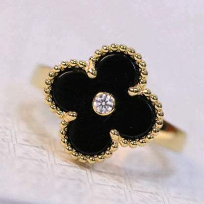 [LUXORA]CLOVER ONYX RING GOLD DIAMOND