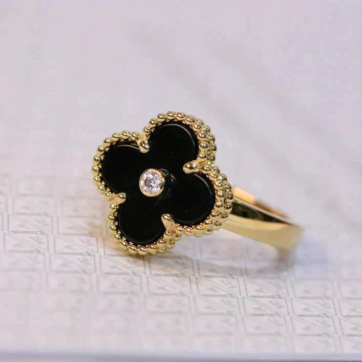 [LUXORA]CLOVER ONYX RING GOLD DIAMOND