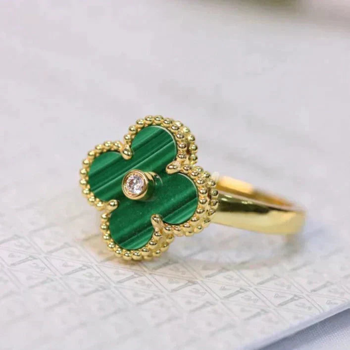 [LUXORA]CLOVER MALACHITE RING GOLD DIAMOND